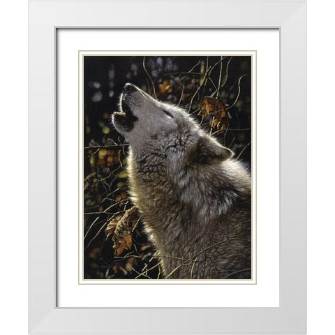 Howling Wolf - Songs of Autumn White Modern Wood Framed Art Print with Double Matting by Bogle, Collin