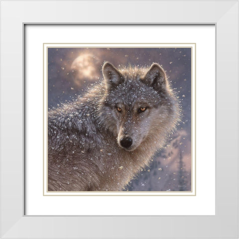 Lone Wolf - Square White Modern Wood Framed Art Print with Double Matting by Bogle, Collin