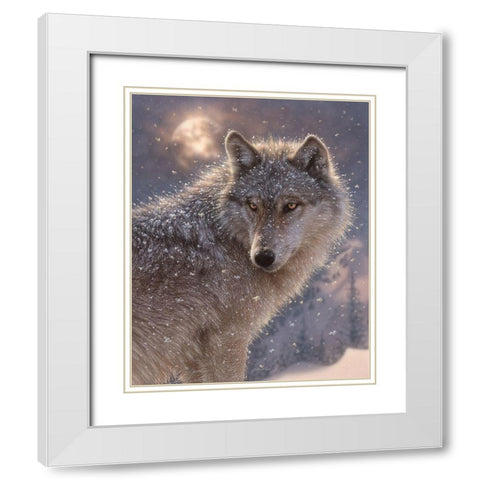 Lone Wolf White Modern Wood Framed Art Print with Double Matting by Bogle, Collin