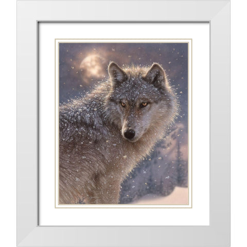 Lone Wolf White Modern Wood Framed Art Print with Double Matting by Bogle, Collin