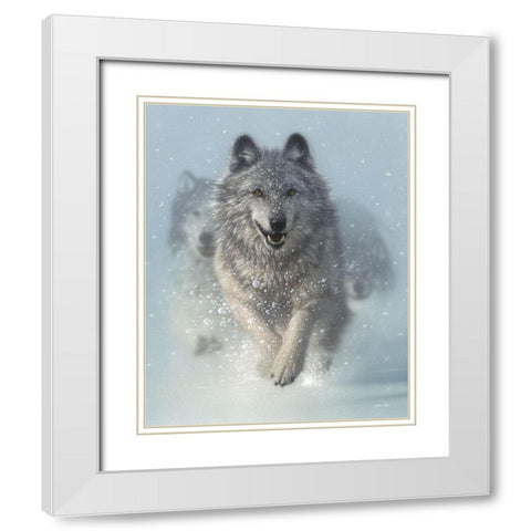Running Wolves - Snow Plow White Modern Wood Framed Art Print with Double Matting by Bogle, Collin