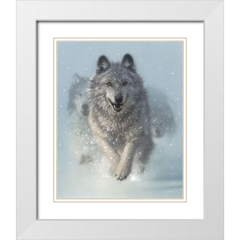 Running Wolves - Snow Plow White Modern Wood Framed Art Print with Double Matting by Bogle, Collin