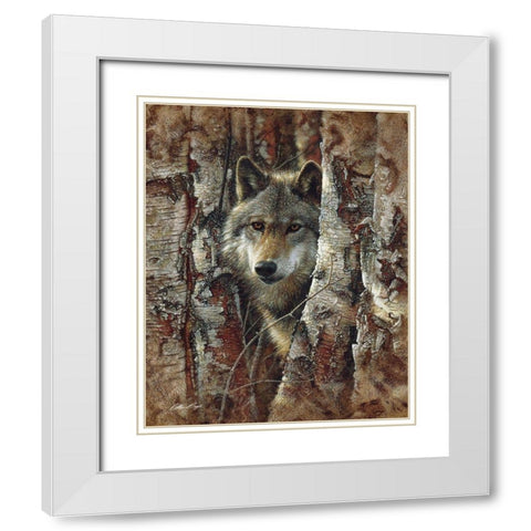 Wolf - Woodland Spirit White Modern Wood Framed Art Print with Double Matting by Bogle, Collin