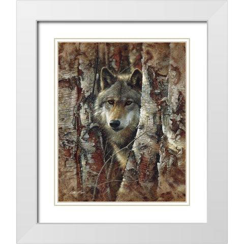 Wolf - Woodland Spirit White Modern Wood Framed Art Print with Double Matting by Bogle, Collin