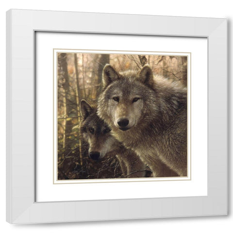 Wolves - Woodland Companions White Modern Wood Framed Art Print with Double Matting by Bogle, Collin