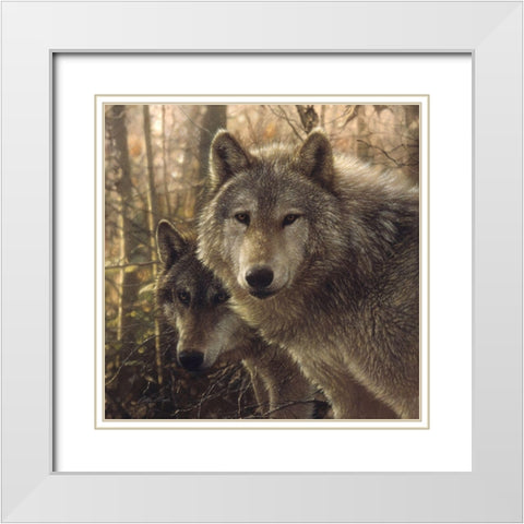 Wolves - Woodland Companions White Modern Wood Framed Art Print with Double Matting by Bogle, Collin