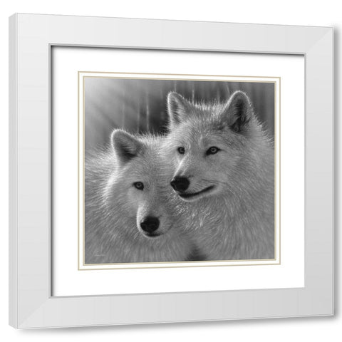 Wolves - Sunlit Soulmates - BandW White Modern Wood Framed Art Print with Double Matting by Bogle, Collin