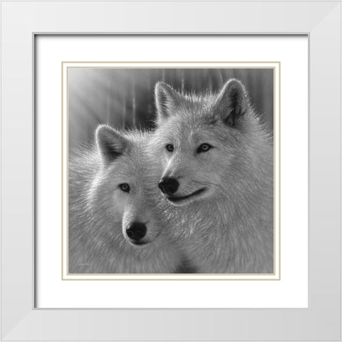 Wolves - Sunlit Soulmates - BandW White Modern Wood Framed Art Print with Double Matting by Bogle, Collin