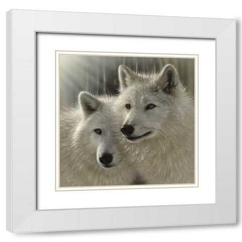 Wolves - Sunlit Soulmates White Modern Wood Framed Art Print with Double Matting by Bogle, Collin