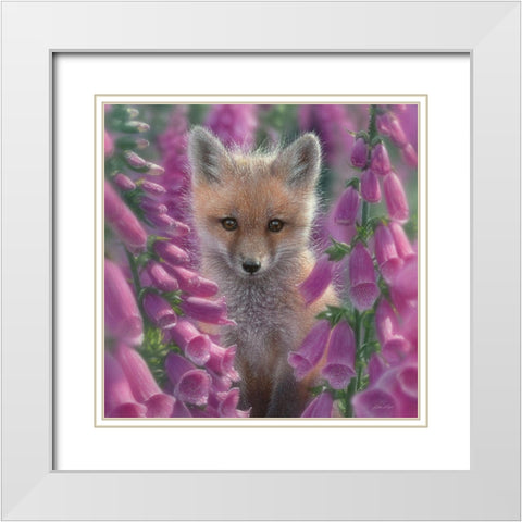 Red Fox - Foxgloves - Square White Modern Wood Framed Art Print with Double Matting by Bogle, Collin