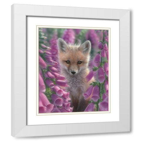Red Fox - Foxgloves White Modern Wood Framed Art Print with Double Matting by Bogle, Collin