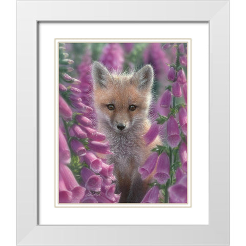 Red Fox - Foxgloves White Modern Wood Framed Art Print with Double Matting by Bogle, Collin