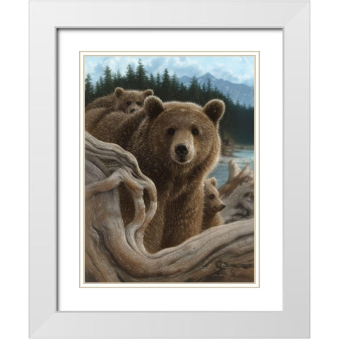 Brown Bears - Backpacking White Modern Wood Framed Art Print with Double Matting by Bogle, Collin