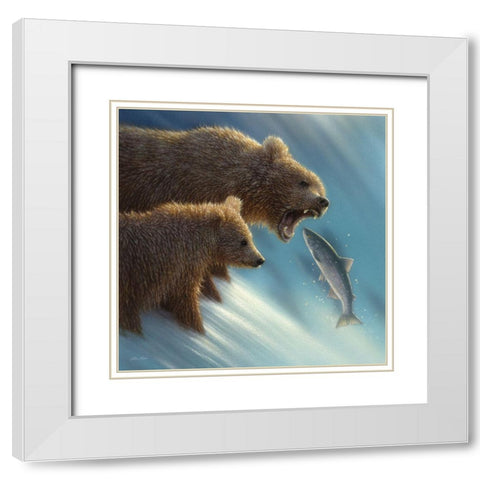 Brown Bears - Fishing Lesson White Modern Wood Framed Art Print with Double Matting by Bogle, Collin