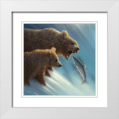 Brown Bears - Fishing Lesson White Modern Wood Framed Art Print with Double Matting by Bogle, Collin