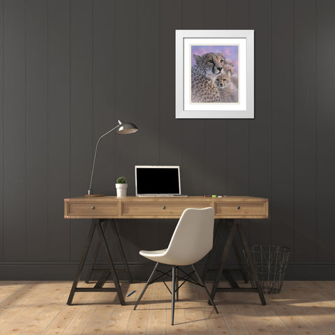 Cheetah Mother and Cubs - Mothers Love White Modern Wood Framed Art Print with Double Matting by Bogle, Collin
