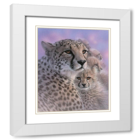 Cheetah Mother and Cubs - Mothers Love White Modern Wood Framed Art Print with Double Matting by Bogle, Collin