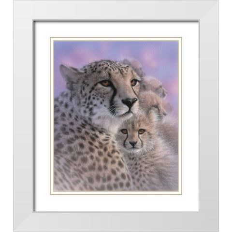 Cheetah Mother and Cubs - Mothers Love White Modern Wood Framed Art Print with Double Matting by Bogle, Collin