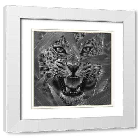 Jaguar - Ambush - BandW White Modern Wood Framed Art Print with Double Matting by Bogle, Collin