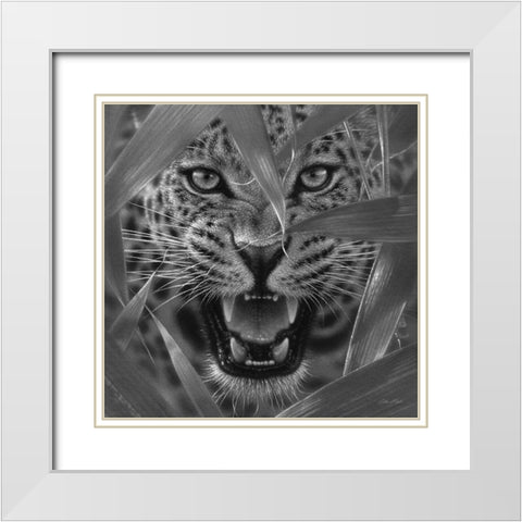 Jaguar - Ambush - BandW White Modern Wood Framed Art Print with Double Matting by Bogle, Collin