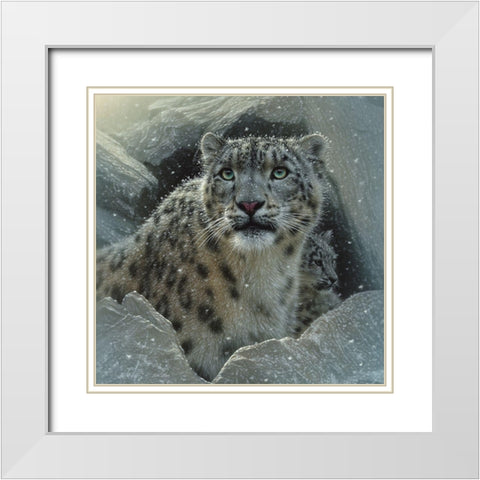 Snow Leopard - The Fortress White Modern Wood Framed Art Print with Double Matting by Bogle, Collin