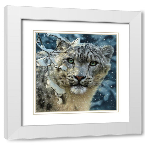 Snow Leopard White Modern Wood Framed Art Print with Double Matting by Bogle, Collin