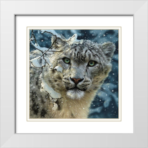 Snow Leopard White Modern Wood Framed Art Print with Double Matting by Bogle, Collin