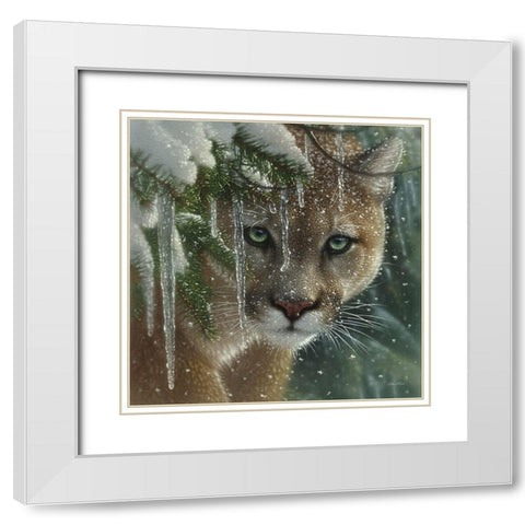 Cougar - Frozen White Modern Wood Framed Art Print with Double Matting by Bogle, Collin