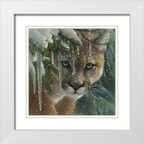Cougar - Frozen White Modern Wood Framed Art Print with Double Matting by Bogle, Collin