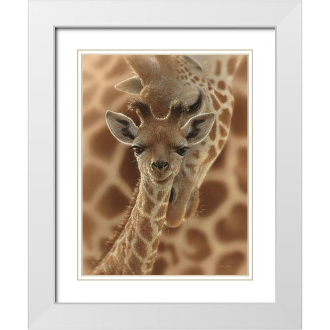 Newborn Giraffe White Modern Wood Framed Art Print with Double Matting by Bogle, Collin