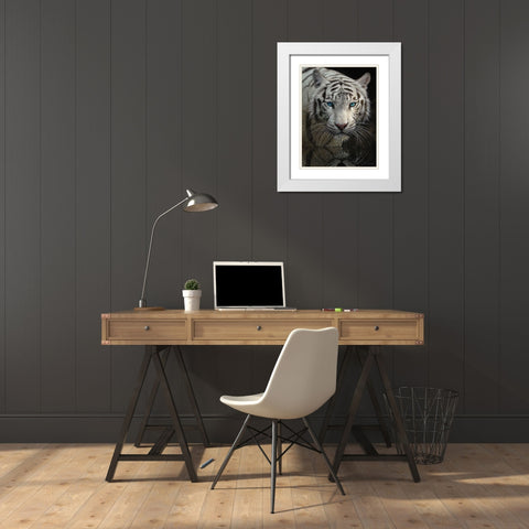 White Tiger - Into the Light White Modern Wood Framed Art Print with Double Matting by Bogle, Collin