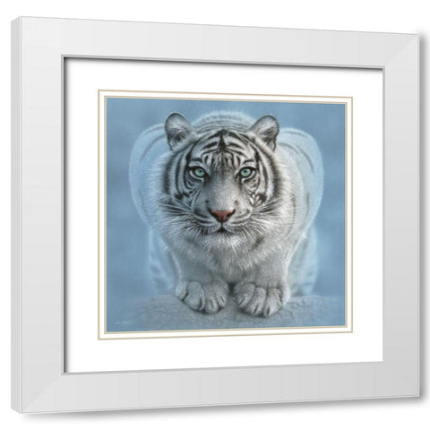 White Tiger - Wild Intentions Square White Modern Wood Framed Art Print with Double Matting by Bogle, Collin