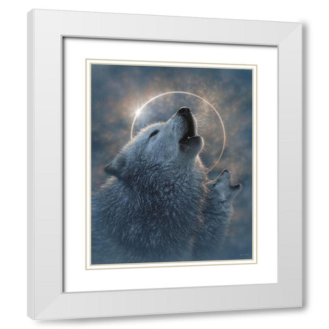 Wolf Eclipse White Modern Wood Framed Art Print with Double Matting by Bogle, Collin