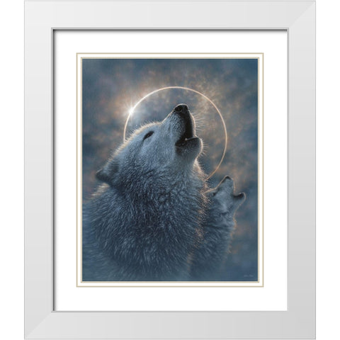 Wolf Eclipse White Modern Wood Framed Art Print with Double Matting by Bogle, Collin