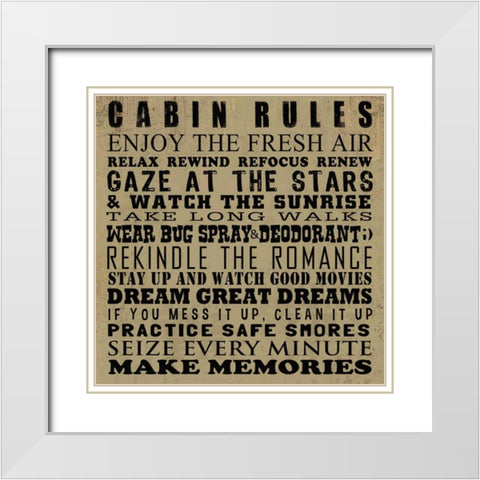 Cabin Rules White Modern Wood Framed Art Print with Double Matting by Baldwin, Jim