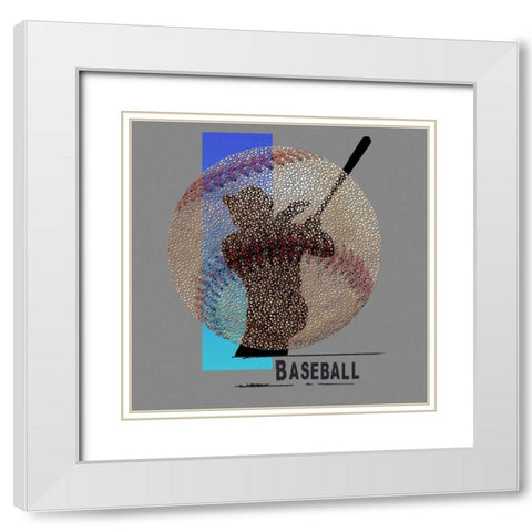Baseball White Modern Wood Framed Art Print with Double Matting by Baldwin, Jim