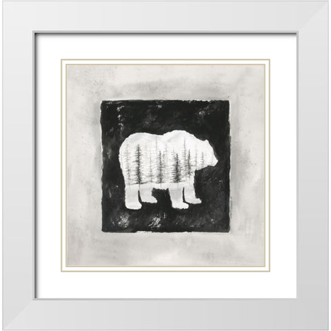 Bear Silhouette II White Modern Wood Framed Art Print with Double Matting by Shamp, Cindy