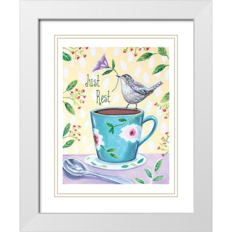 Rest Bird White Modern Wood Framed Art Print with Double Matting by Tyndall, Elizabeth