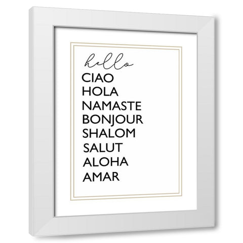 Hello Cursive White Modern Wood Framed Art Print with Double Matting by Tyndall, Elizabeth