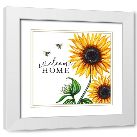 Sunflower Welcome White Modern Wood Framed Art Print with Double Matting by Tyndall, Elizabeth
