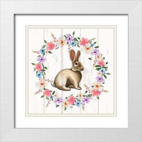 Bunny Wreath White Modern Wood Framed Art Print with Double Matting by Tyndall, Elizabeth