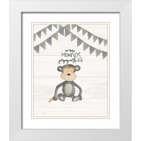 No More Monkeys White Modern Wood Framed Art Print with Double Matting by Moulton, Jo