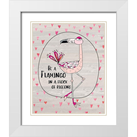 Flamingo White Modern Wood Framed Art Print with Double Matting by Moulton, Jo