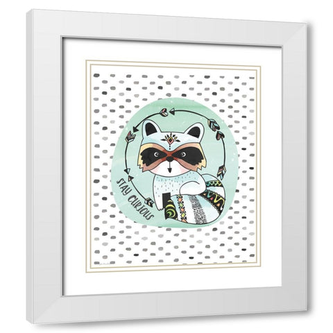Curious Raccoon White Modern Wood Framed Art Print with Double Matting by Moulton, Jo