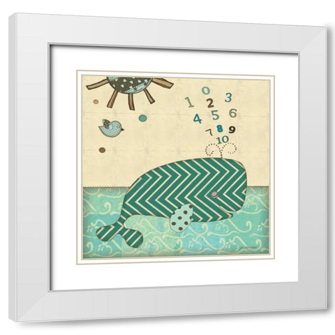 Number Whale White Modern Wood Framed Art Print with Double Matting by Moulton, Jo