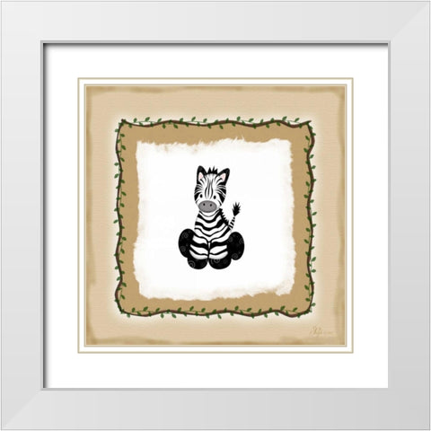 Safari Zebra White Modern Wood Framed Art Print with Double Matting by Pugh, Jennifer