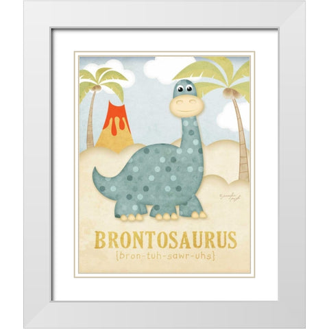 Brontosaurus White Modern Wood Framed Art Print with Double Matting by Pugh, Jennifer