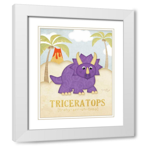Triceratops White Modern Wood Framed Art Print with Double Matting by Pugh, Jennifer