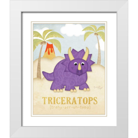 Triceratops White Modern Wood Framed Art Print with Double Matting by Pugh, Jennifer