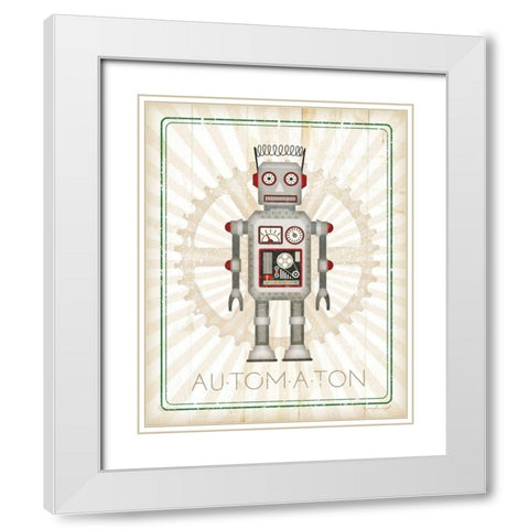 Retro Robot II White Modern Wood Framed Art Print with Double Matting by Pugh, Jennifer